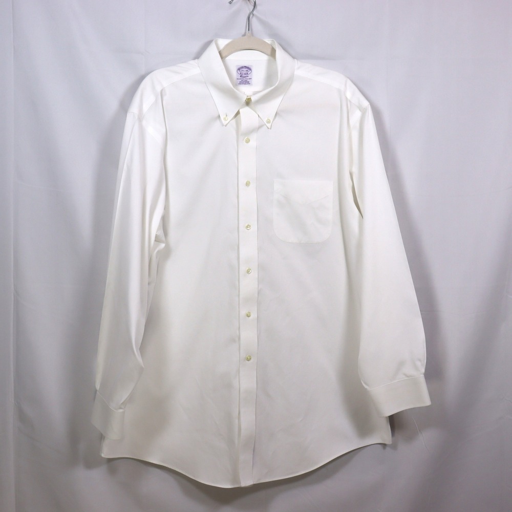 Brooks Brothers Button Down Shirt 17.5 34 White Mens Old Money Classic